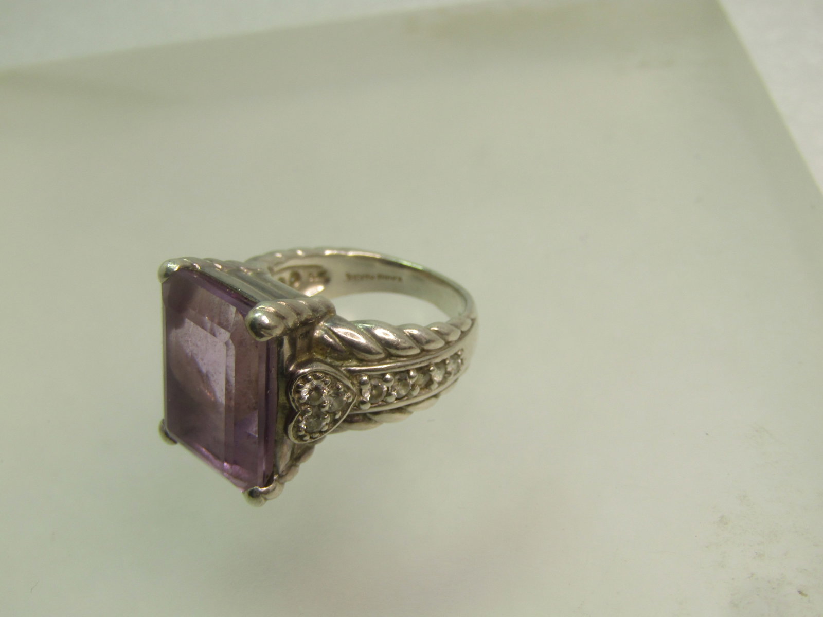 Vintage Sterling Amethyst & CZ Ring, Heart Accent, Sz. 6.25, 1990's Judith Jack Statement Ring - 8
