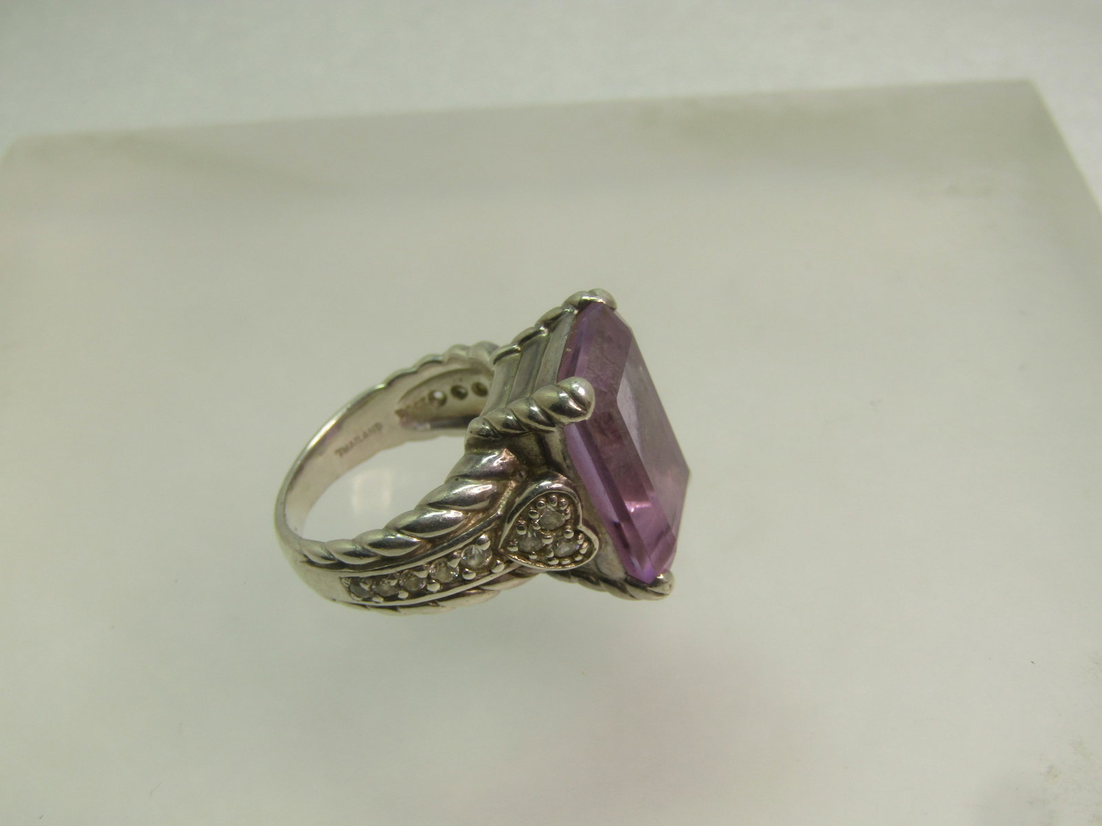 Vintage Sterling Amethyst & CZ Ring, Heart Accent, Sz. 6.25, 1990's Judith Jack Statement Ring - 9
