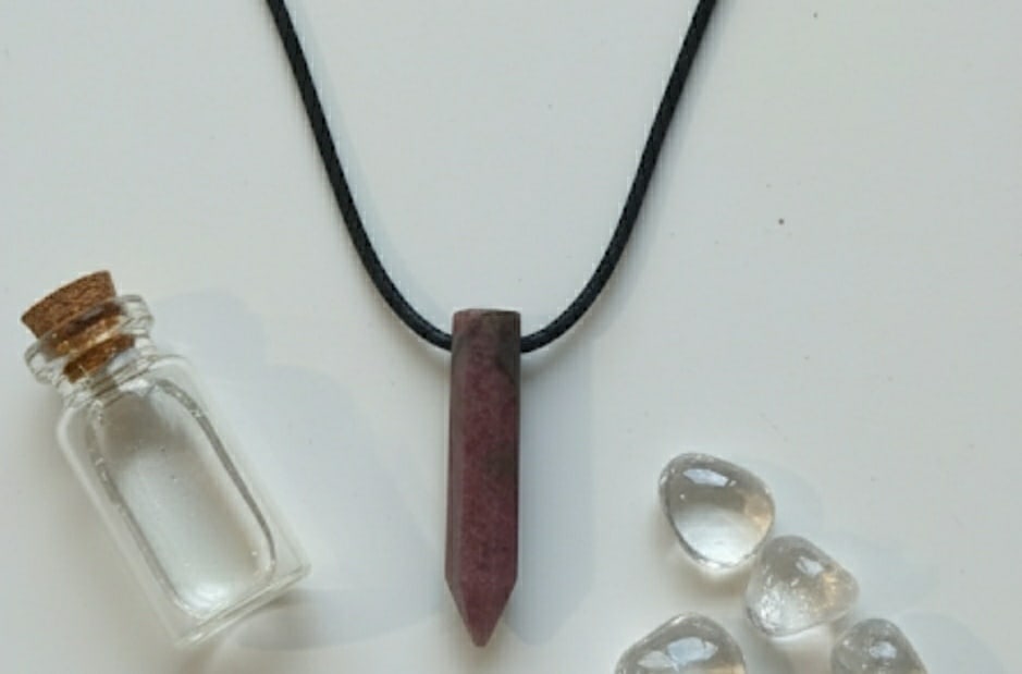 Rhodochrosite Pencil Pendant With Adjustable Black Cord - 2
