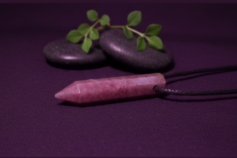 Rhodochrosite Pencil Pendant With Adjustable Black Cord - 4