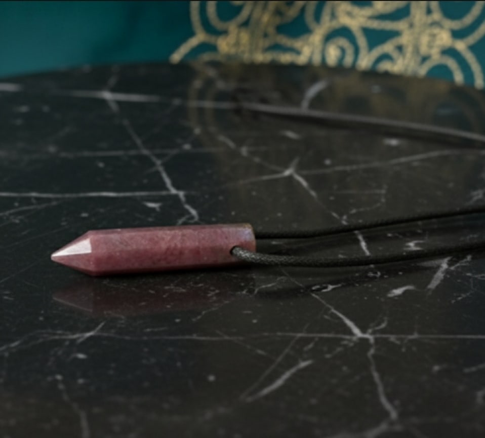 Rhodochrosite Pencil Pendant With Adjustable Black Cord - 5