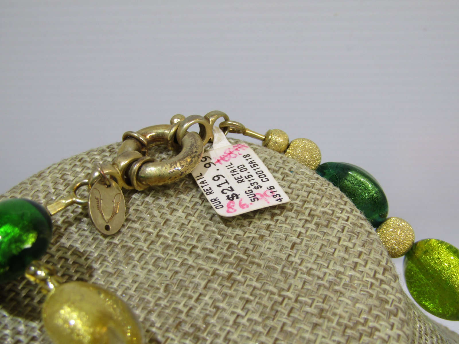 Sterling Gemtone Glitter Glass Beaded Necklace, Bracelet, Pierced Earrings Set. 18", 1990's. - 4