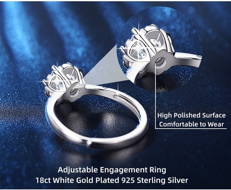 925 Silver Princess Solitaire 1CT Moissanite Flower Ring - 3