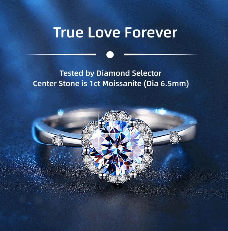 925 Silver Princess Solitaire 1CT Moissanite Flower Ring - 4