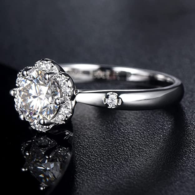 925 Silver Princess Solitaire 1CT Moissanite Flower Ring - 5