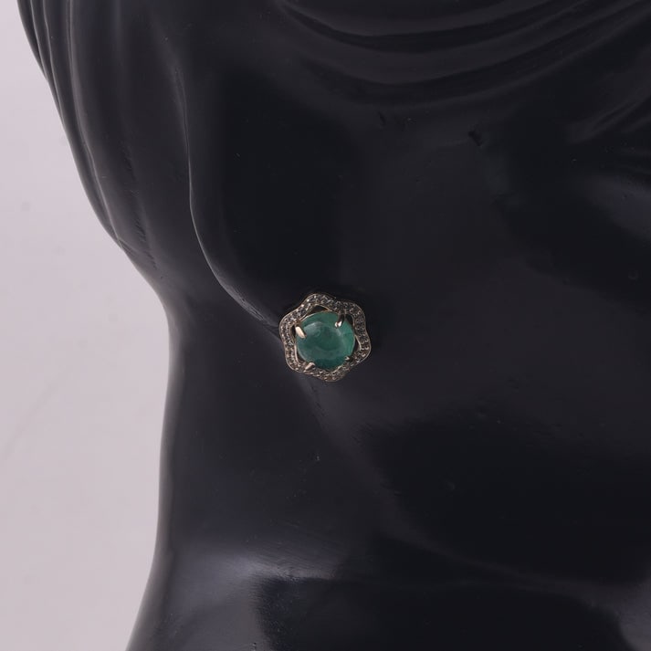 5.12 Ct Round Emerald 9K Gold Earrings - 2