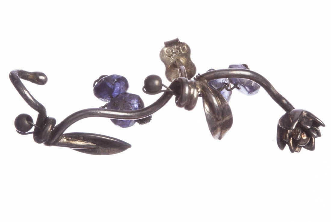 Handmade Sterling Silver Iolite Bead Cuff Earrings - 3