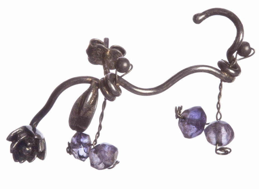Handmade Sterling Silver Iolite Bead Cuff Earrings - 4