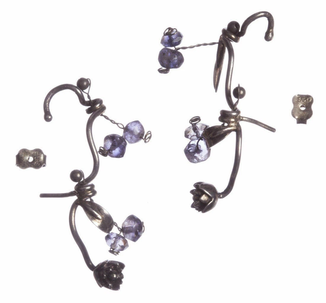 Handmade Sterling Silver Iolite Bead Cuff Earrings - 5