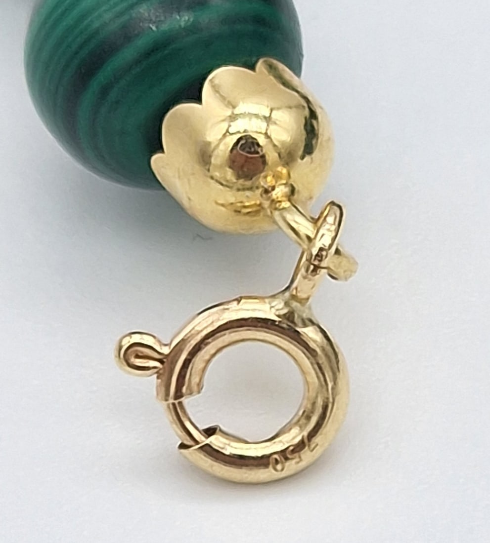 malachite necklace with 2 mm 18 kt gold spheres - 2