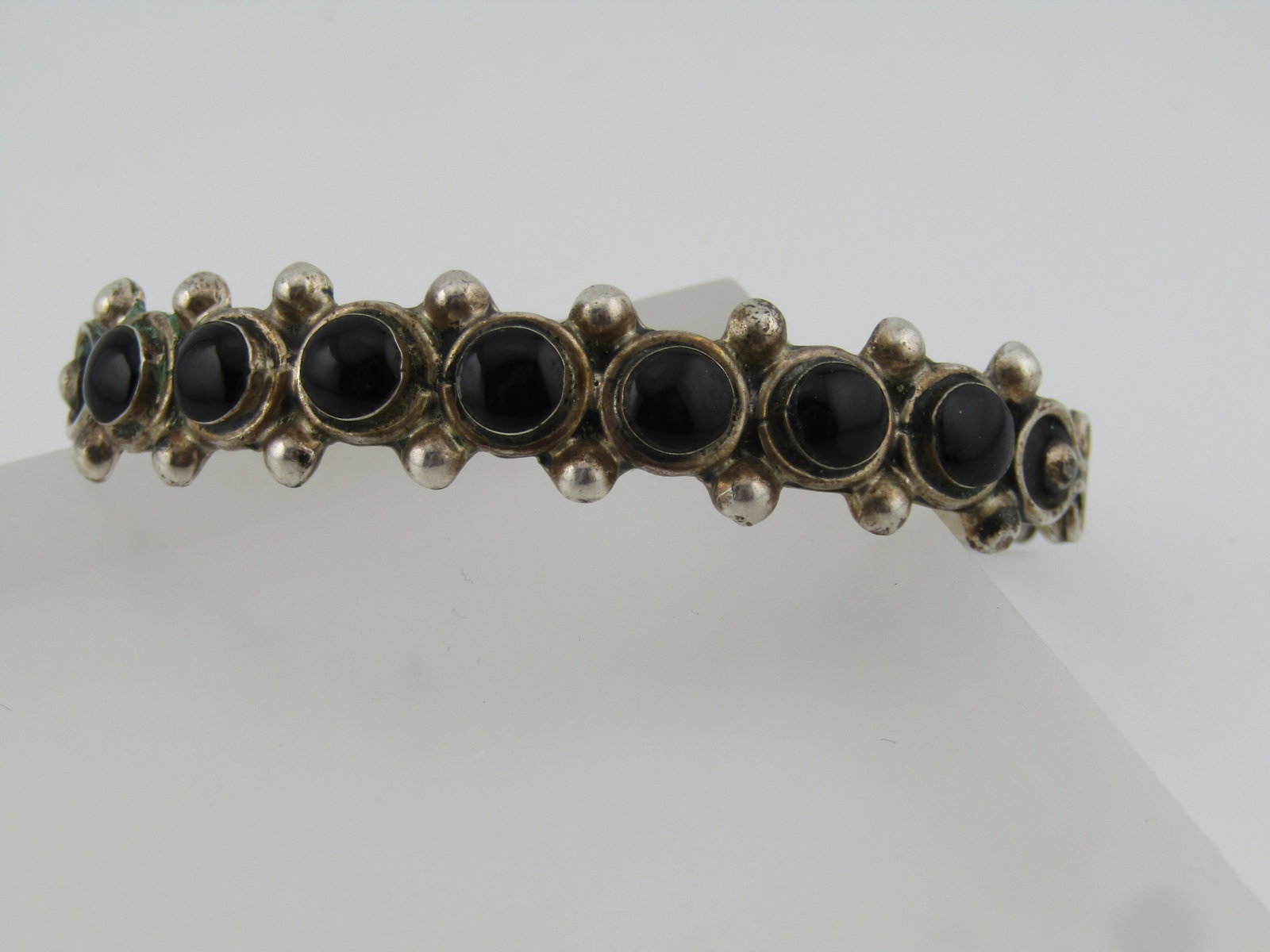 Vintage Sterling Mexico Black Obsidian Cuff Bracelet, Unisex, 7" 1960's-1970's - 2