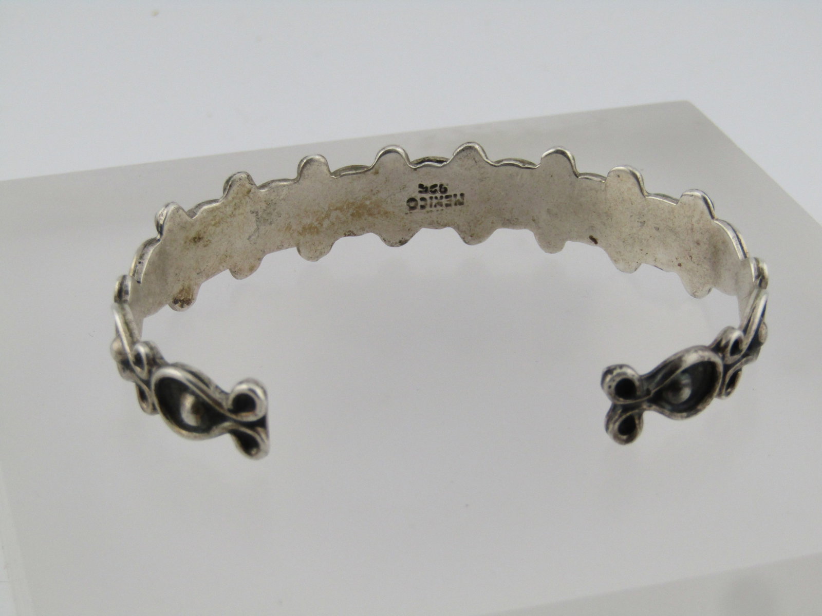 Vintage Sterling Mexico Black Obsidian Cuff Bracelet, Unisex, 7" 1960's-1970's - 4