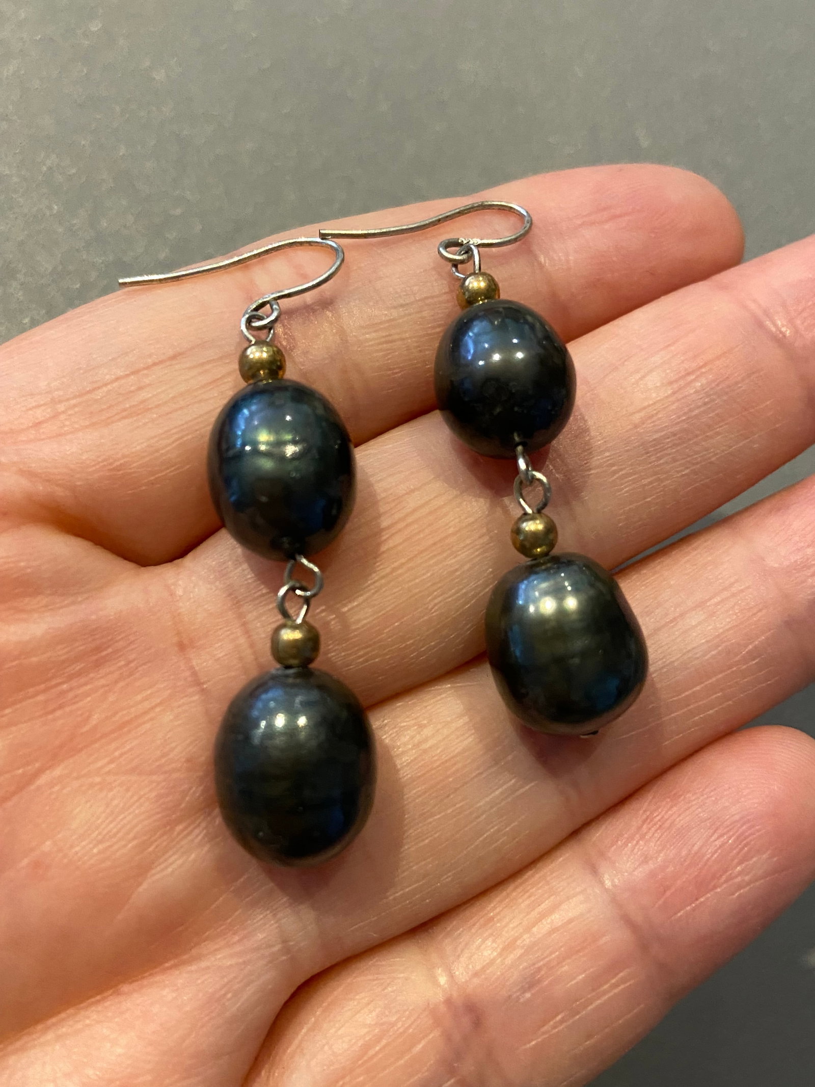 Vintage Tahitian High Luster Peacock Black Pearl Earrings - 2