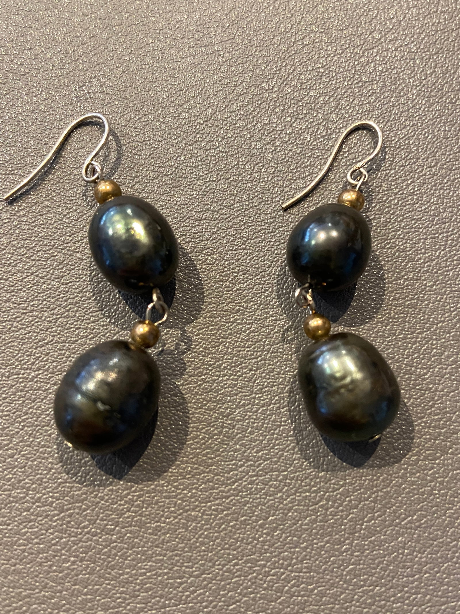 Vintage Tahitian High Luster Peacock Black Pearl Earrings - 3