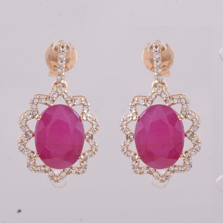 4.58 Ct Oval Ruby 9K Gold Earrings (1 of 5)