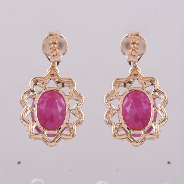 4.58 Ct Oval Ruby 9K Gold Earrings - 3