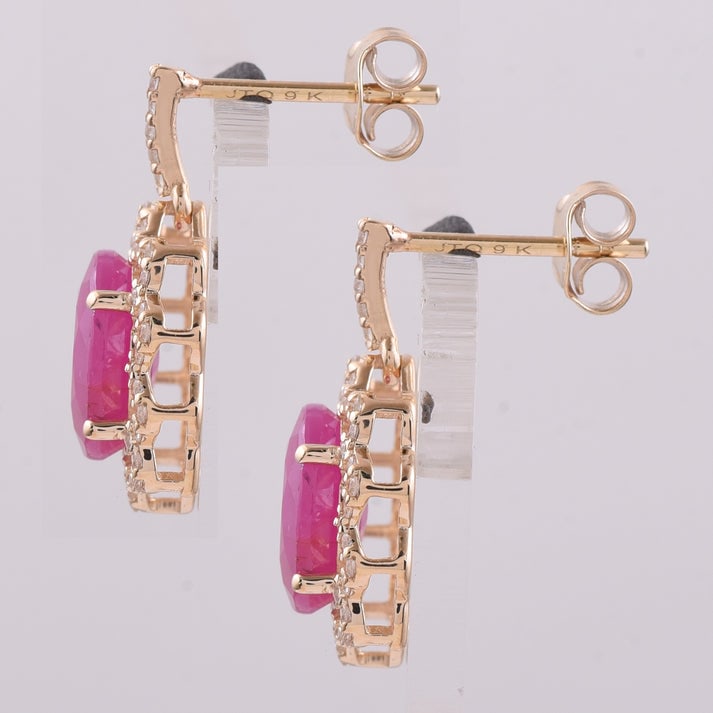 4.58 Ct Oval Ruby 9K Gold Earrings - 4