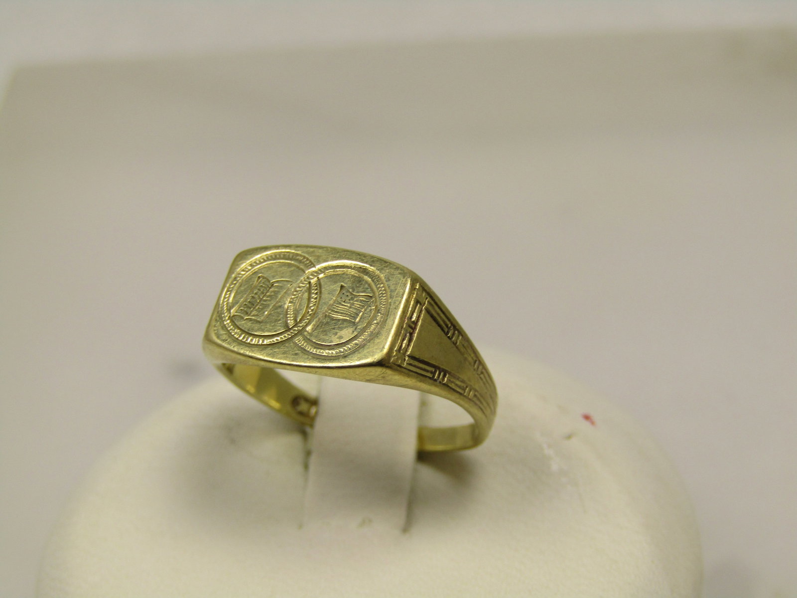 Antique10kt Signet Ring, Open Book/Flag Image in Circles, Sz. 4.5, Signed A*, Early 1900's - 3