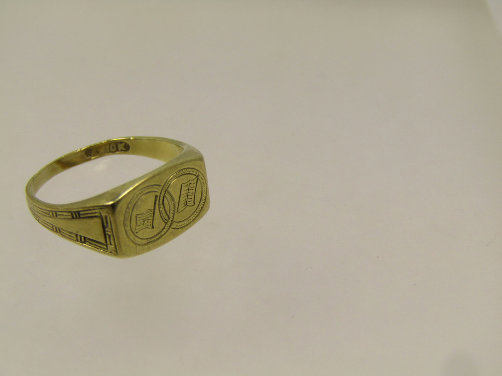 Antique10kt Signet Ring, Open Book/Flag Image in Circles, Sz. 4.5, Signed A*, Early 1900's - 5