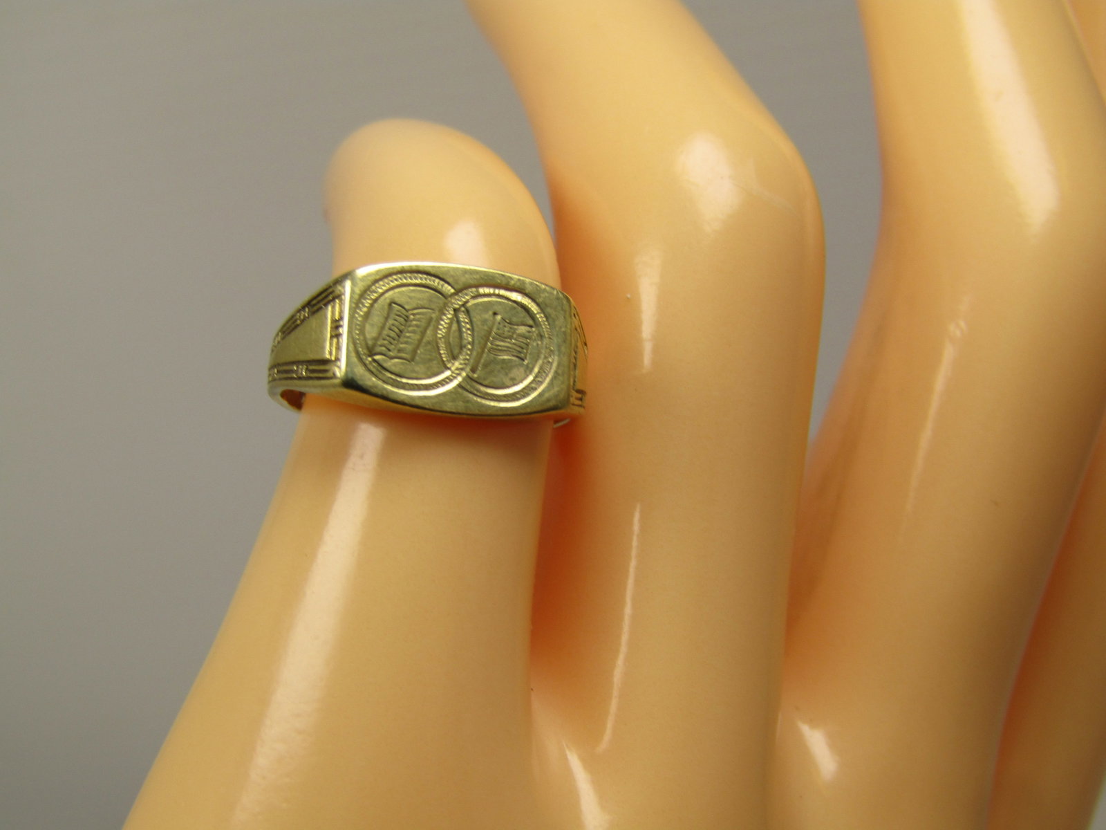 Antique10kt Signet Ring, Open Book/Flag Image in Circles, Sz. 4.5, Signed A*, Early 1900's - 6