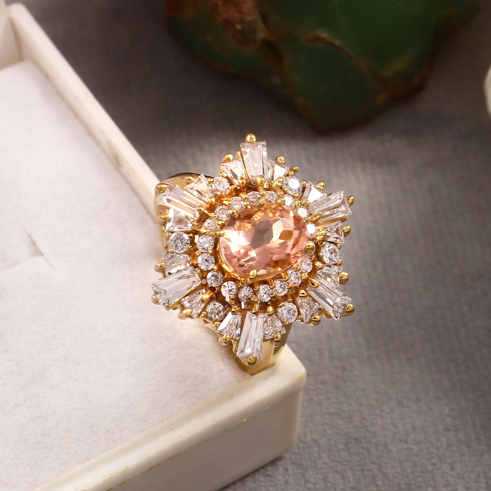 1.3 Carat Created Morgonite 925 Sterling Silver Cluster Ring - 2