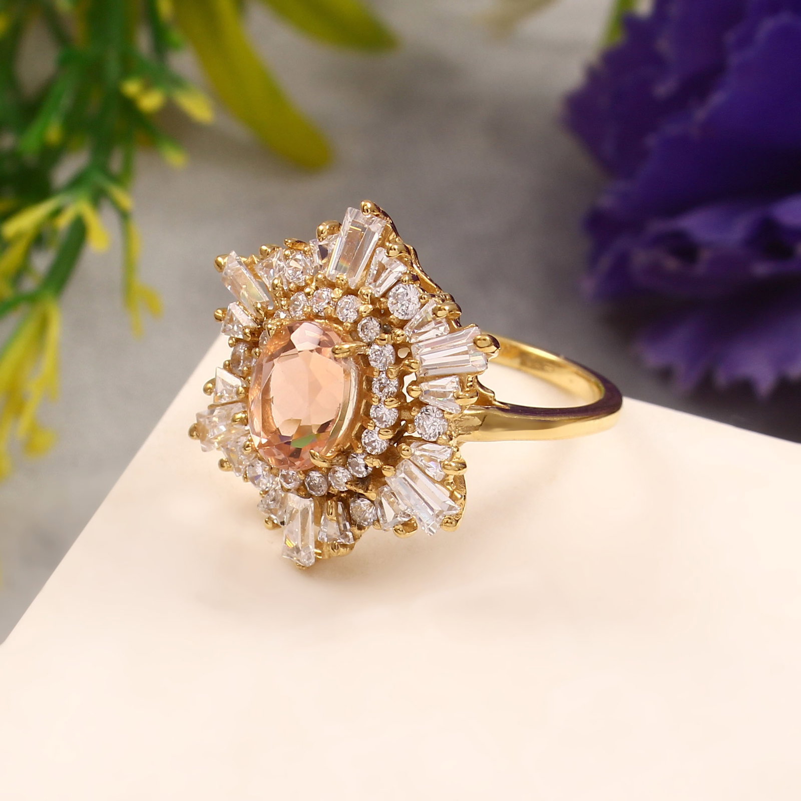 1.3 Carat Created Morgonite 925 Sterling Silver Cluster Ring - 4