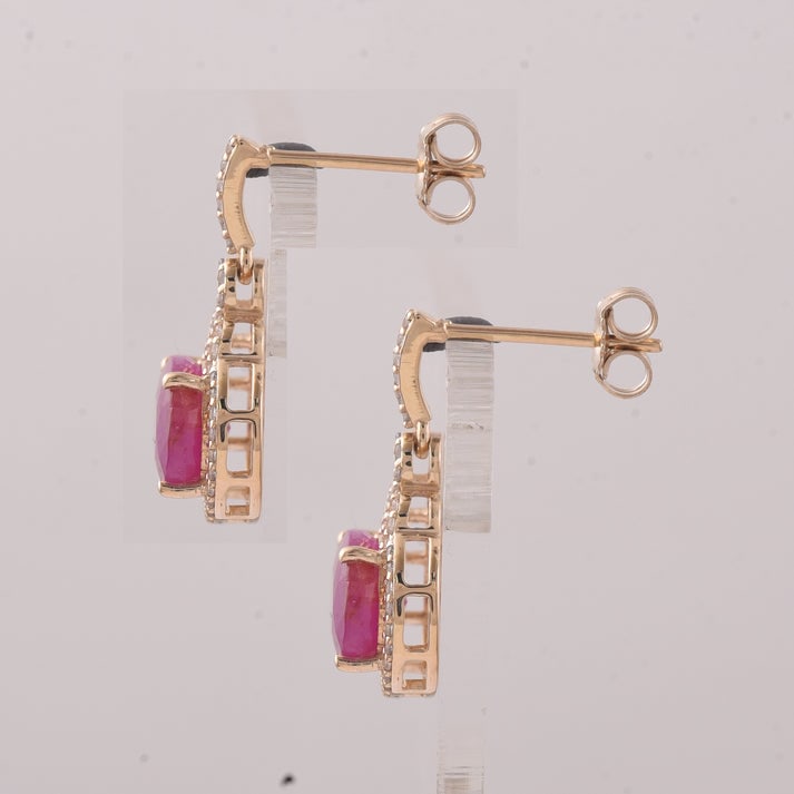 5.39 Ct Oval Ruby 9K Gold Earrings - 4