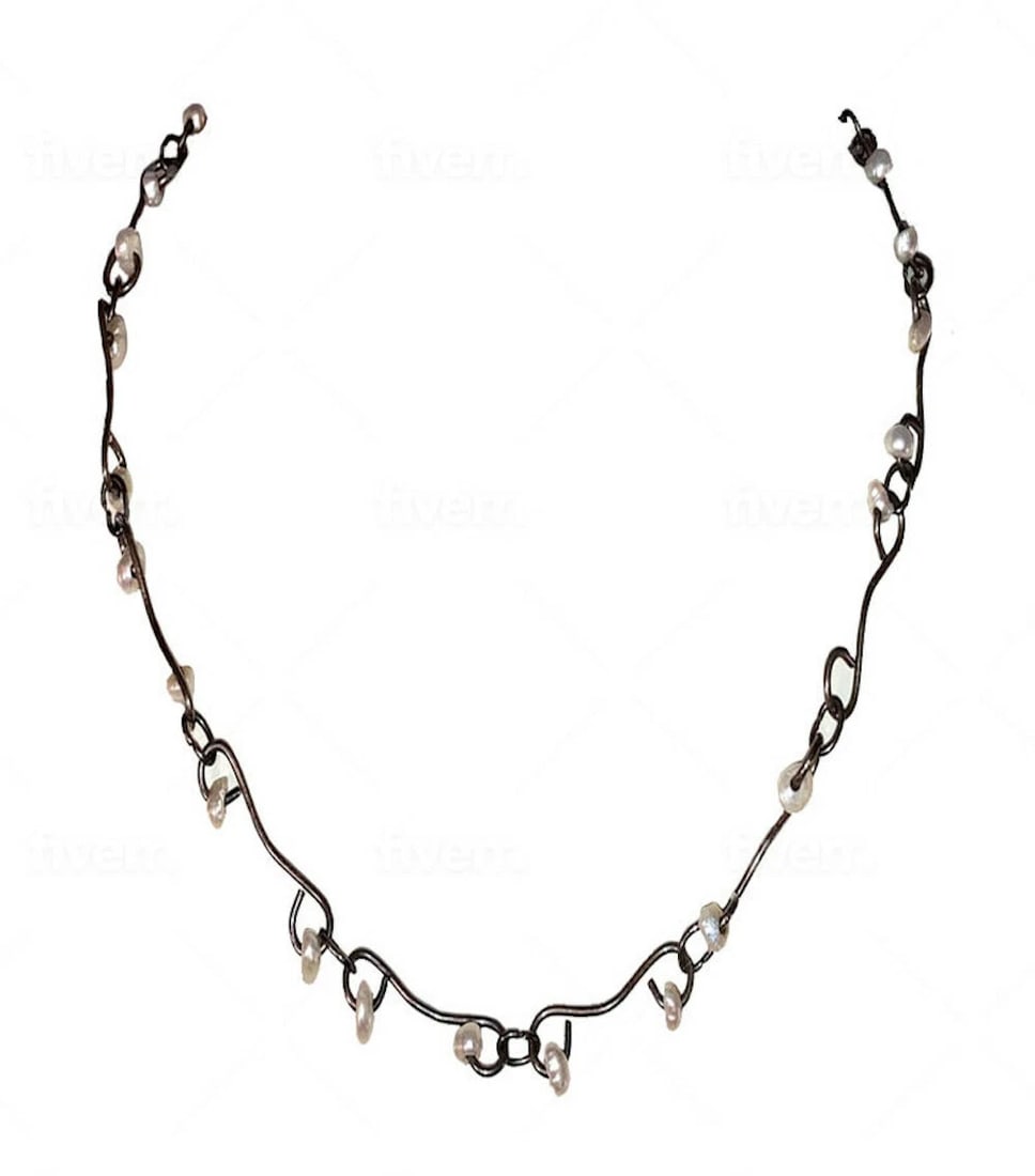 Mexican Hand Made Natural Pearl Bead Sterling Wire Necklace - 2