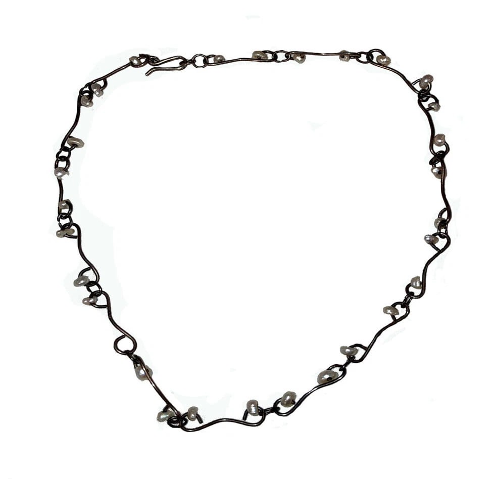 Mexican Hand Made Natural Pearl Bead Sterling Wire Necklace - 3