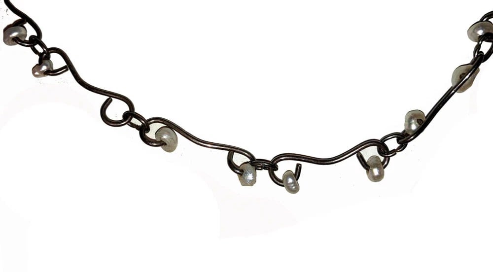 Mexican Hand Made Natural Pearl Bead Sterling Wire Necklace - 4
