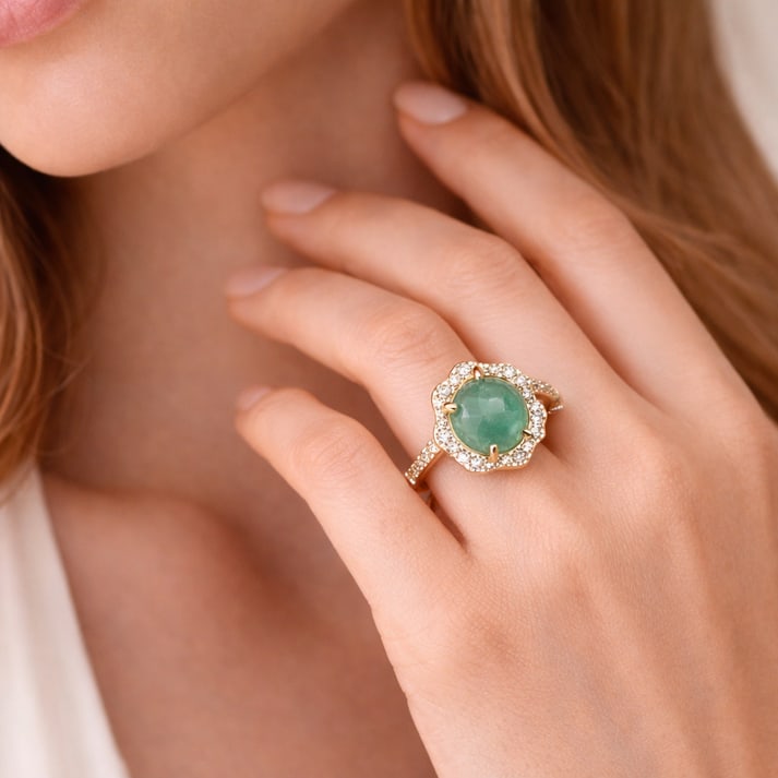 2.56 Ct Round Emerald 9K Gold Ring - 6