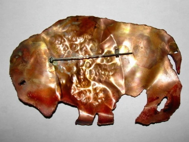 Artisan Massive Brutalist Hand Made Buffalo Brass Pin One of a Kind - 5