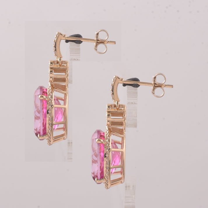 12.82 Ct Oval Pink Topaz 9K Gold Earrings - 3