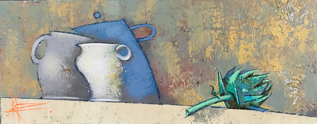 Abstract Oil painting Artichoke Oksana Kyrylenko: 144KOR Painter: Oksana Kyrylenko S?ze: 20x50 cm/7,87x19,62 inches Components: oil, canvas, Original painting from our collection ERA:2025 Oksana Ivanivna was born on May 11, 1961 in the city of