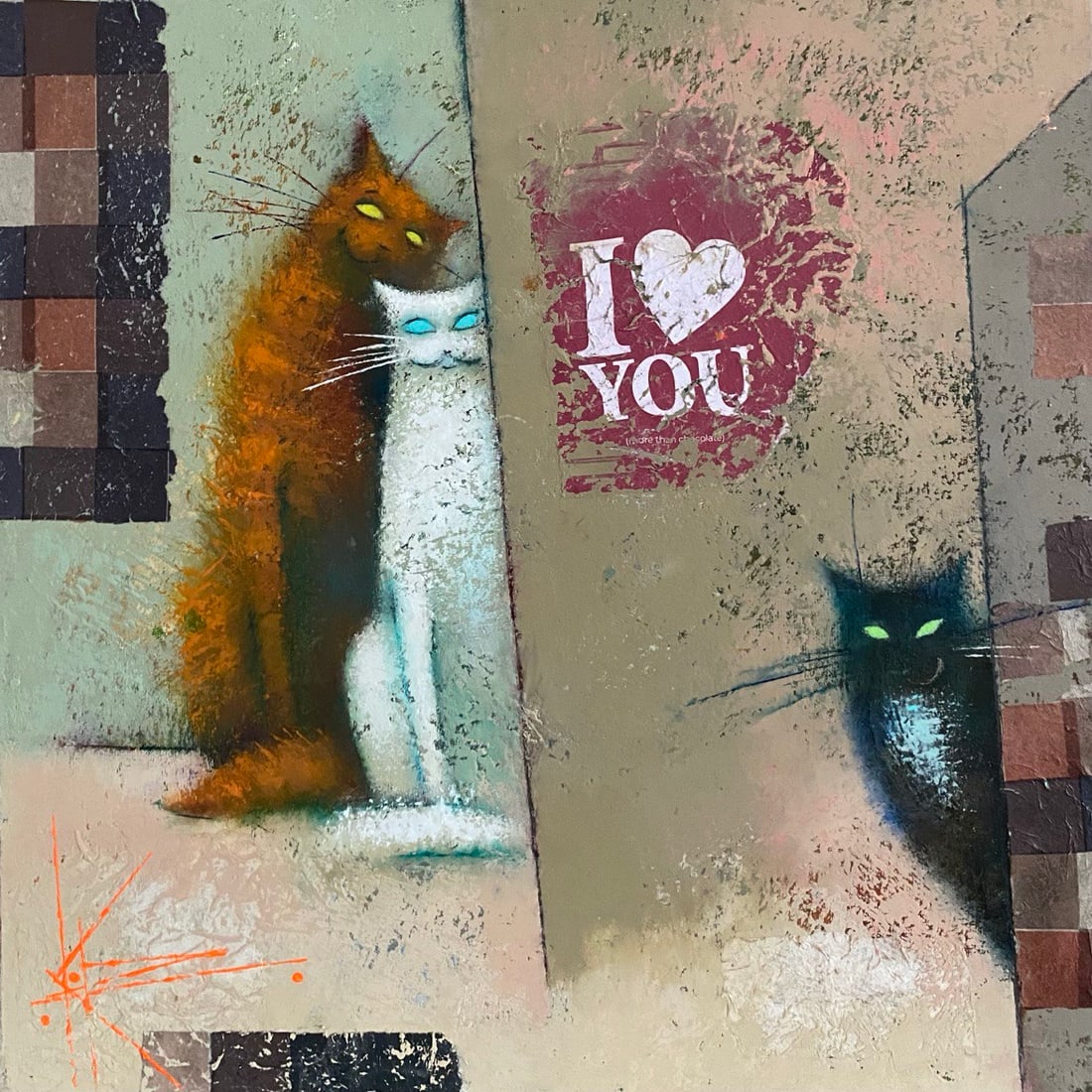 Abstract Oil painting I love you Oksana Kyrylenko: 147KOR Painter: Oksana Kyrylenko S?ze: 40x40 cm/15,74x15,74 inches Components: oil, canvas, Original painting from our collection ERA:2025 Oksana Ivanivna was born on May 11, 1961 in the city of Chern