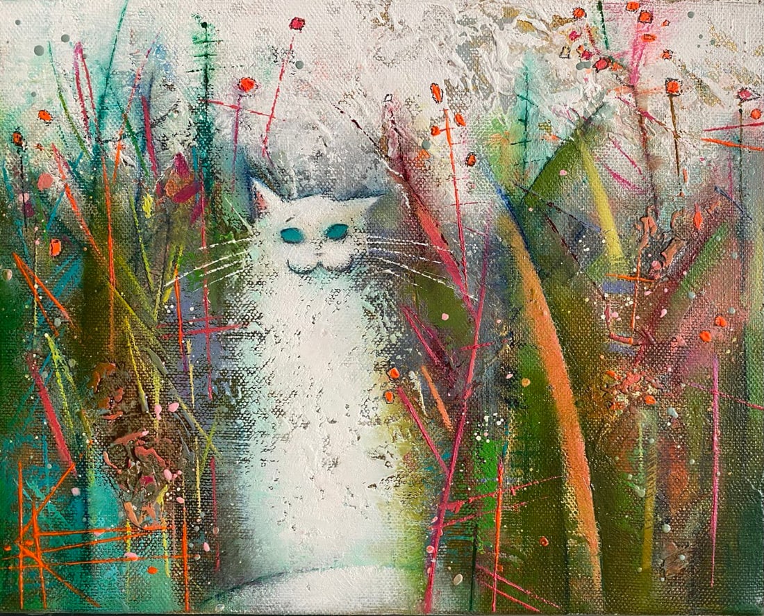 Abstract Oil painting Pussycat Oksana Kyrylenko: 156KOR Painter: Oksana Kyrylenko S?ze: 24x30 cm/9,44x11,81 inches Components: oil, canvas, Original painting from our collection ERA:2025 Oksana Ivanivna was born on May 11, 1961 in the city of Cherni