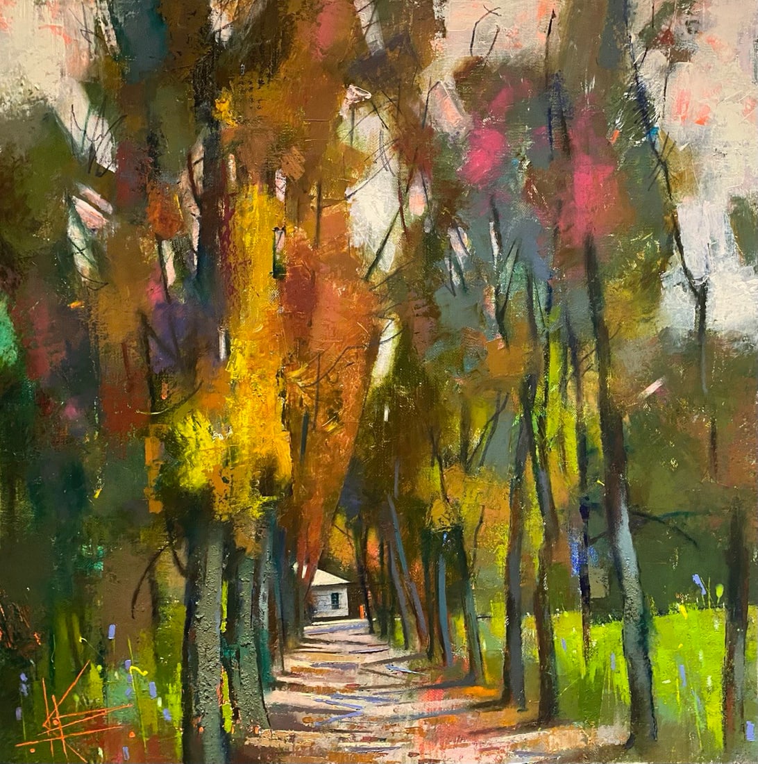 Abstract Oil painting Alley Oksana Kyrylenko: 167KOR Painter: Oksana Kyrylenko S?ze: 60x60 cm/23,62x23,62 inches Components: oil, canvas, Original painting from our collection ERA:2025 Oksana Ivanivna was born on May 11, 1961 in the city of Chern