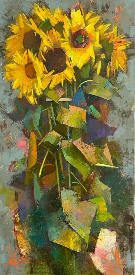 Abstract Oil painting Sunflower Oksana Kyrylenko: 172KOR Painter: Oksana Kyrylenko S?ze: 80x40 cm/31,49x15,75 inches Components: oil, canvas, Original painting from our collection ERA:2025 Oksana Ivanivna was born on May 11, 1961 in the city of Chern