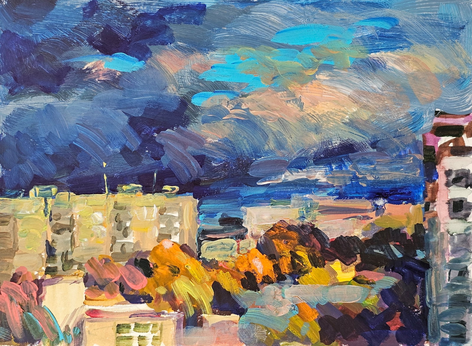 Acrylic painting the city of Ivano-Frankivsk Vyacheslav Petrovich Babac: 238BA Painter: Vyacheslav Petrovick Babac S?ze: 15x21 cm/ 5.9x8.26 inches Component: Acrylic, cardboard Original painting from our collection ERA: 2022 About the artist: Born on August 24, 1946 to the