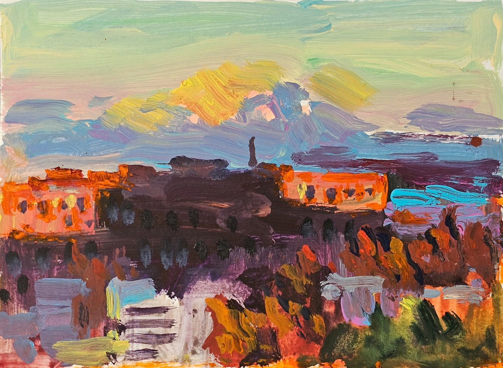 Acrylic painting the city of Ivano-Frankivsk Vyacheslav Petrovich Babac: 245BA Painter: Vyacheslav Petrovick Babac S?ze: 15x21 cm/ 5.9x8.26 inches Component: Acrylic, cardboard Original painting from our collection ERA: 2022 About the artist: Born on August 24, 1946 to