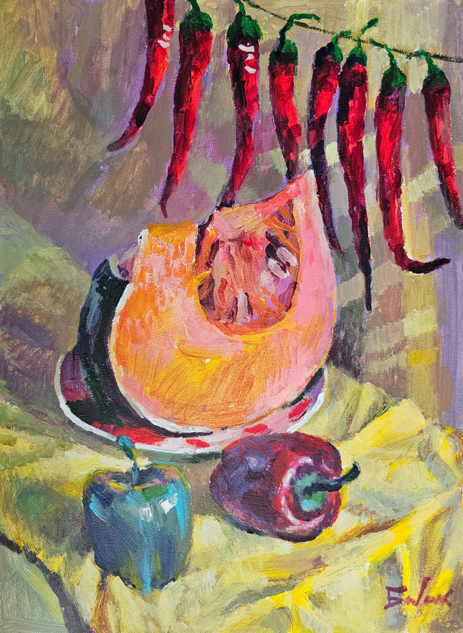Acrylic painting still life with peppers Vyacheslav Petrovich Babac: 334BA Painter: Vyacheslav Petrovick Babac S?ze: 40x30 cm/ 15.74x11.81 inches Components: Acrylic, cardboard Original painting from our collection ERA: 2023 About the artist: Born on August 24, 1946 to