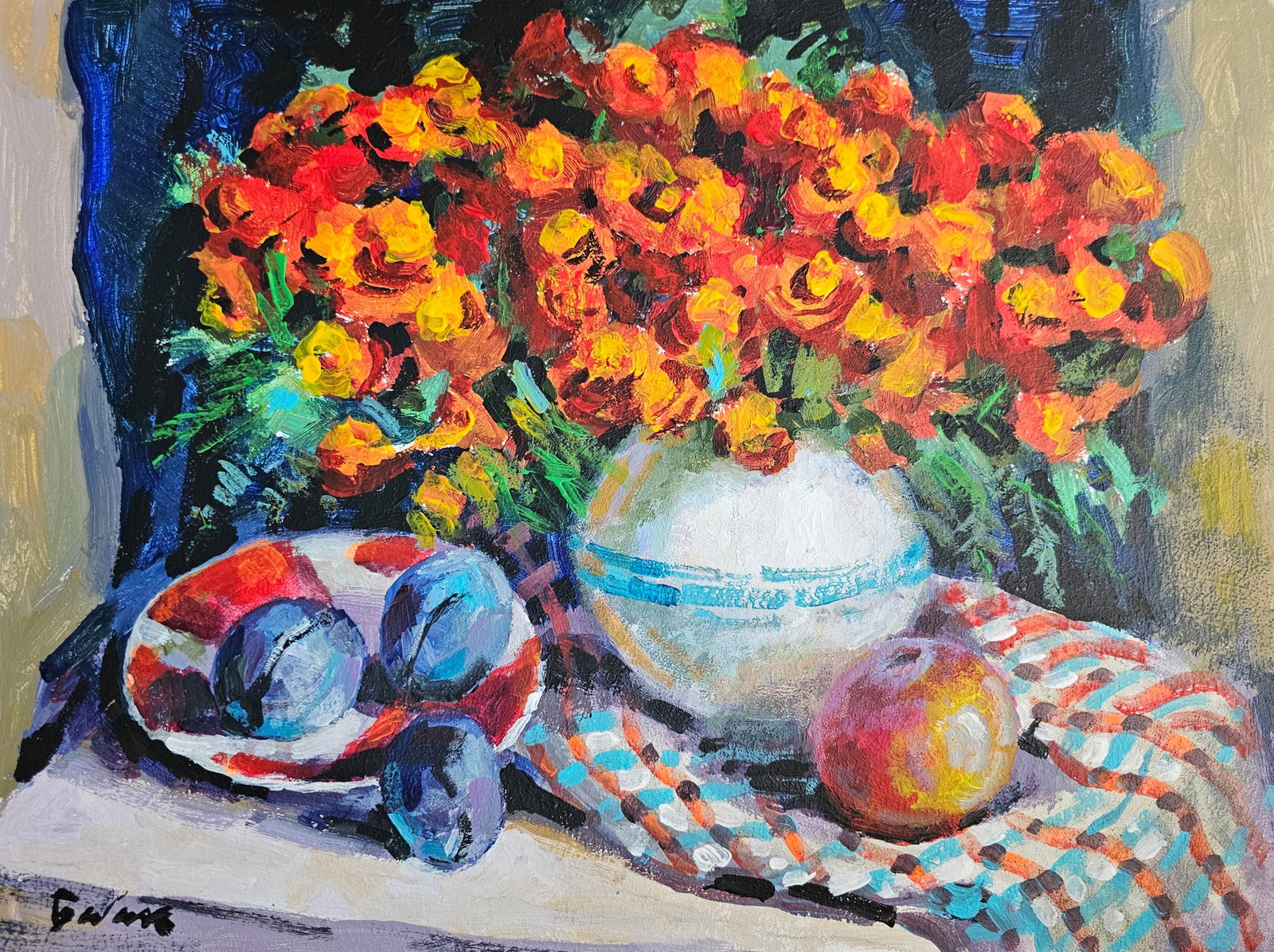 Acrylic painting Marigold Vyacheslav Petrovich Babac: 336BA Painter: Vyacheslav Petrovick Babac S?ze: 30x40 cm/ 11.81x15.74 inches Components: Acrylic, cardboard Original painting from our collection ERA: 2023 About the artist: Born on August 24, 1946 to