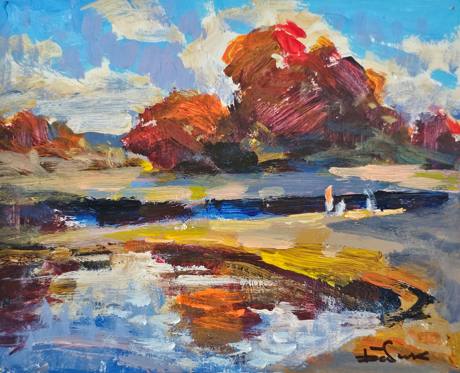 Acrylic painting red autumn Vyacheslav Petrovich Babac: 460BA Painter: Vyacheslav Petrovick Babac S?ze: 17x21 cm/ 6.69x8.26 inches Components: Acrylic, cardboard Original painting from our collection ERA: 2024 About the artist: Born on August 24, 1946 to t