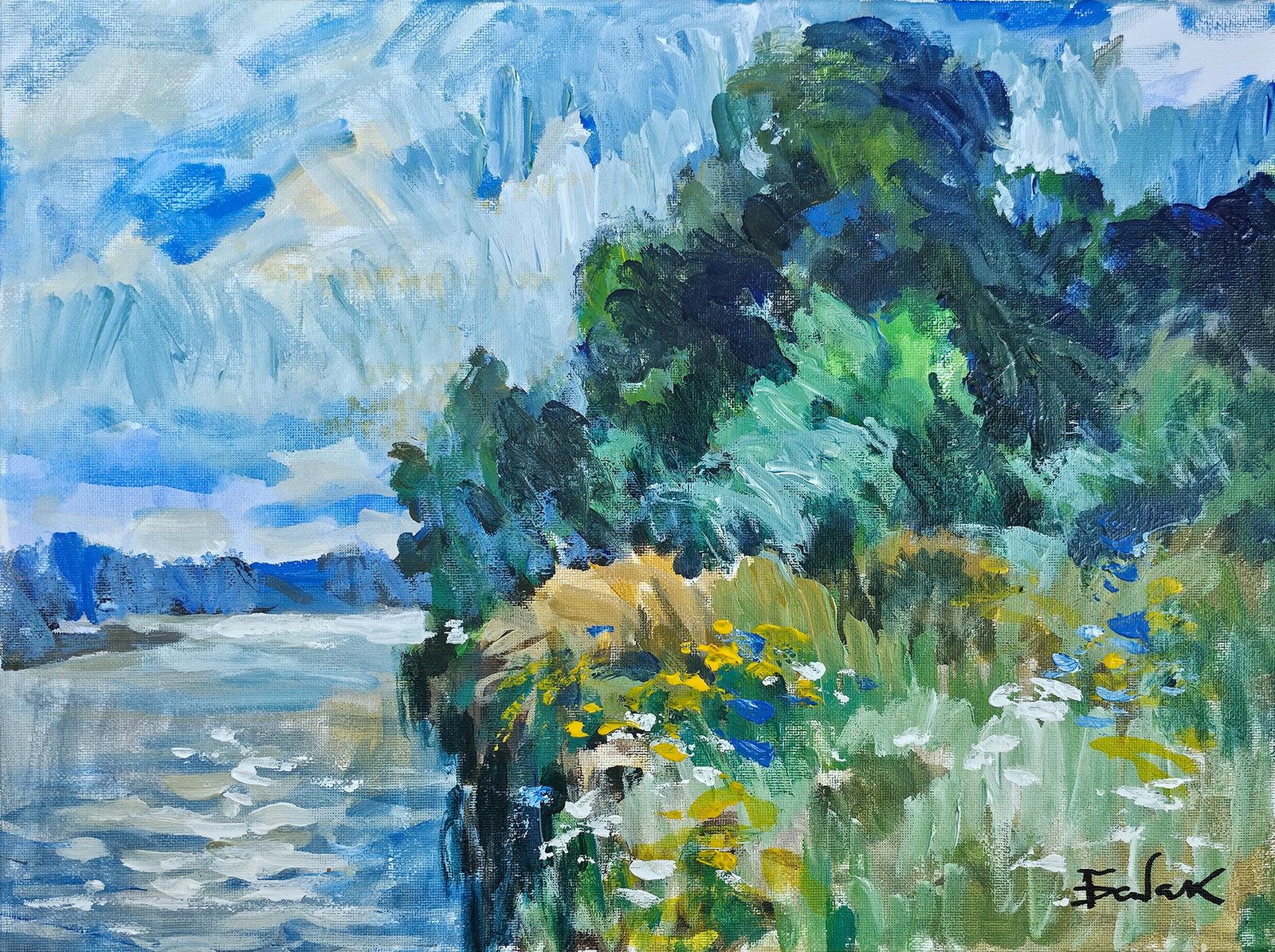Acrylic landscape lake Vyacheslav Petrovich Babac: 512BA Painter: Vyacheslav Petrovick Babac S?ze: 30x40 cm/ 11.81x15.74 inches Components: Acrylic, canvas Original painting from our collection ERA: 2025 About the artist: Born on August 24, 1946 to th