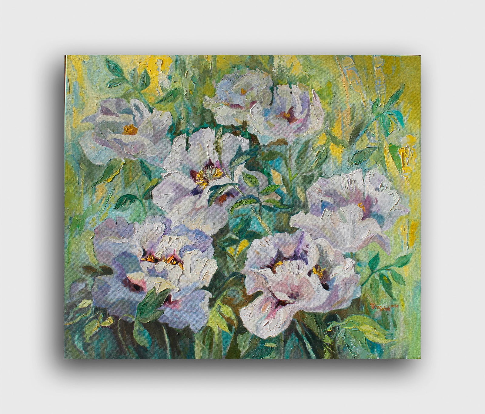 Oil painting White peonies Maria Voloschak: 02Vor Painter: Maria Voloschak S?ze: 60x70 cm/23,62x27,56 inches Components: oil, canvas Original painting from our collection ERA: 2022 Short information: The Ukrainian artist and painter is a