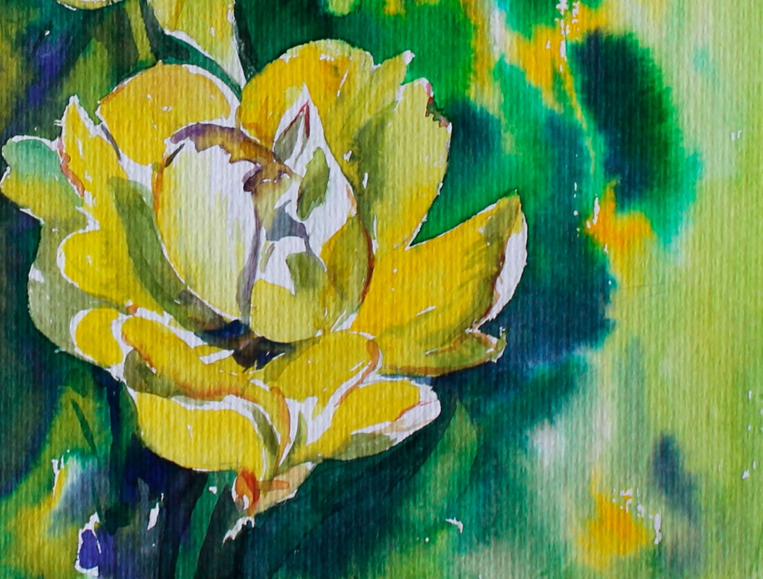Watercolor painting Yellow tulips Maria Voloschak - 2