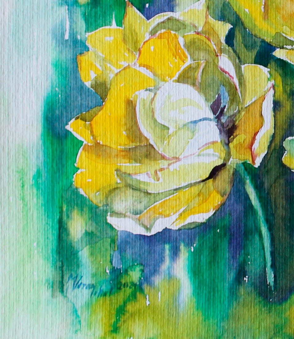 Watercolor painting Yellow tulips Maria Voloschak - 4