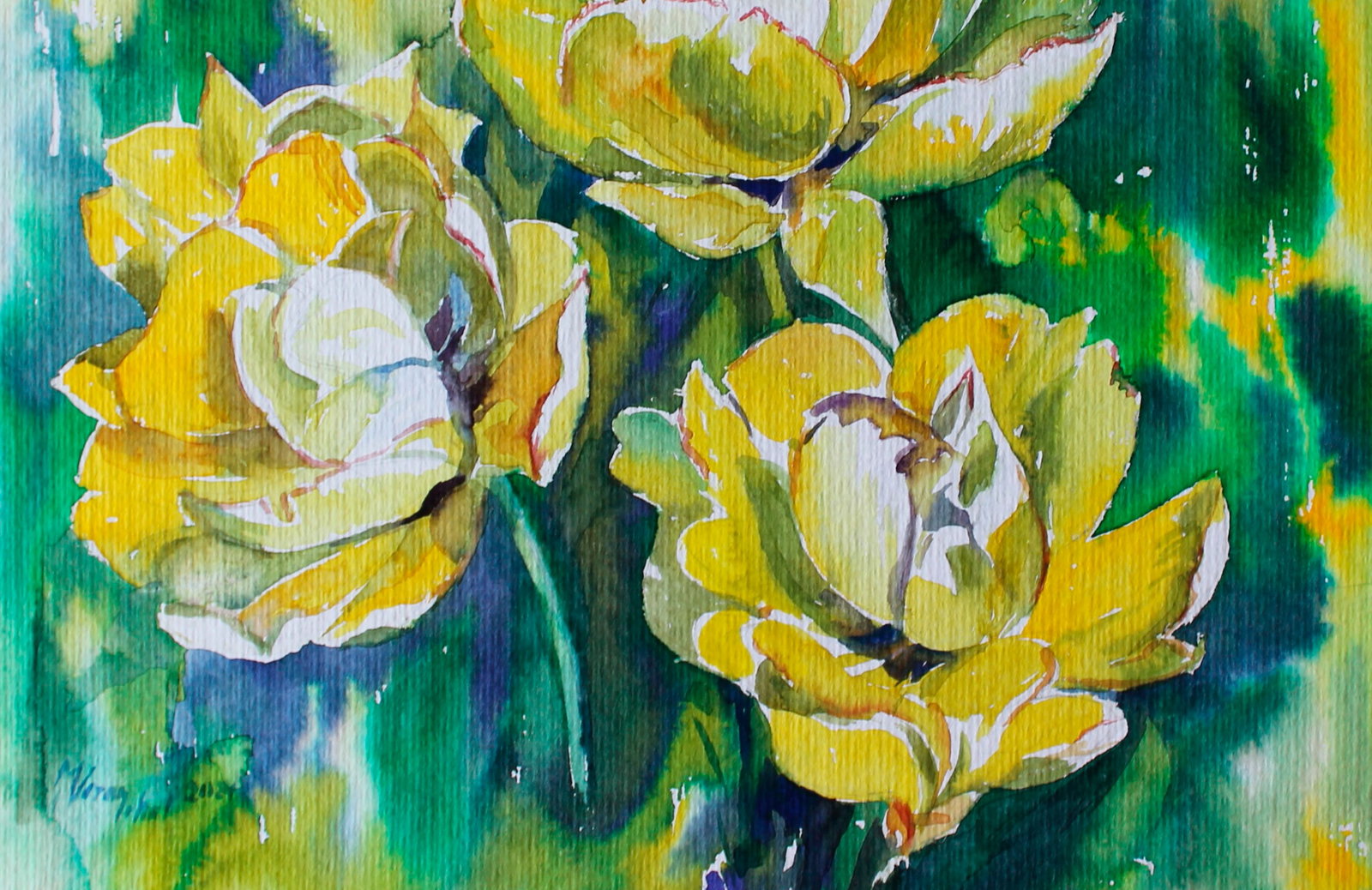 Watercolor painting Yellow tulips Maria Voloschak - 5