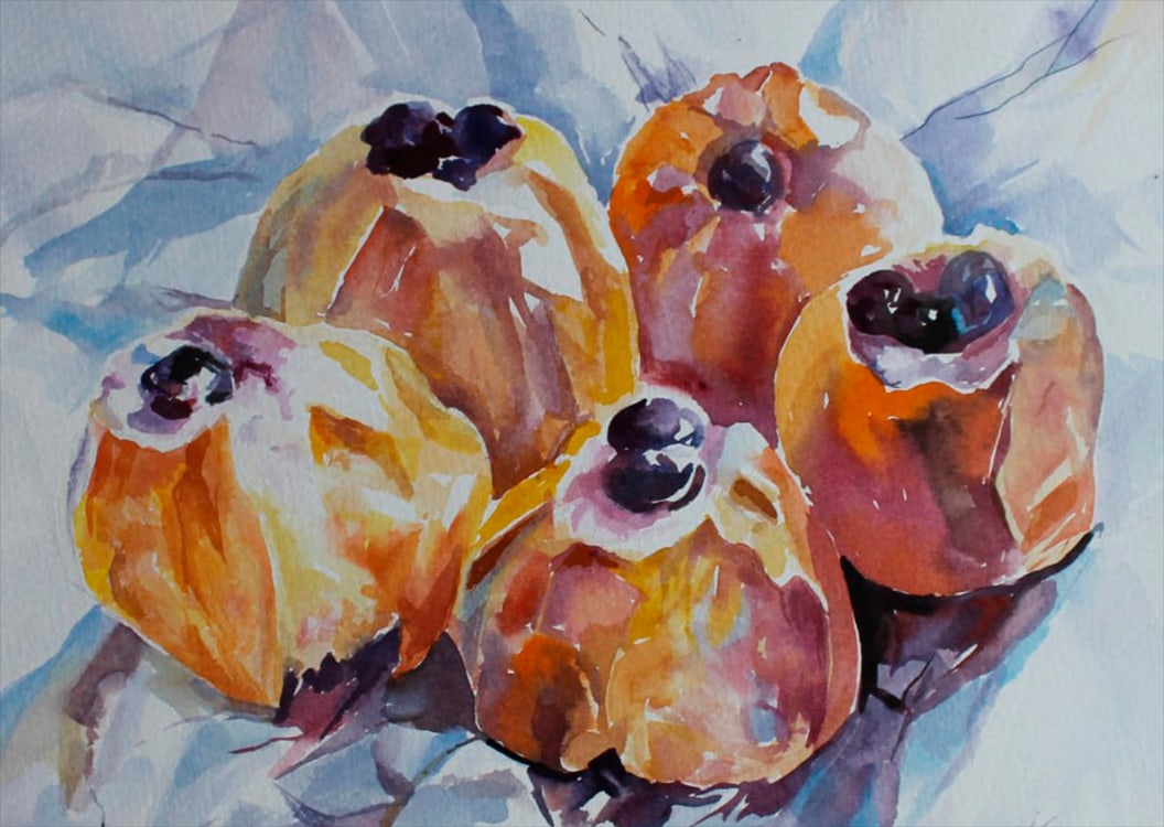 Watercolor painting Cooked apples Maria Voloschak - 3