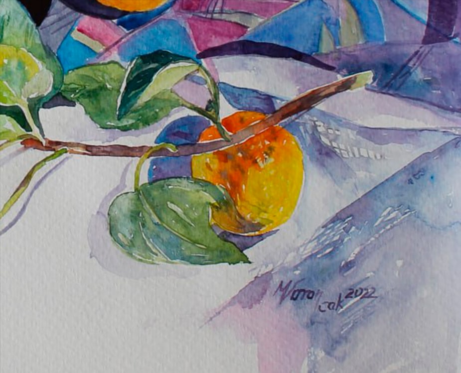 Watercolor painting Still life with apricots Maria Voloschak - 2